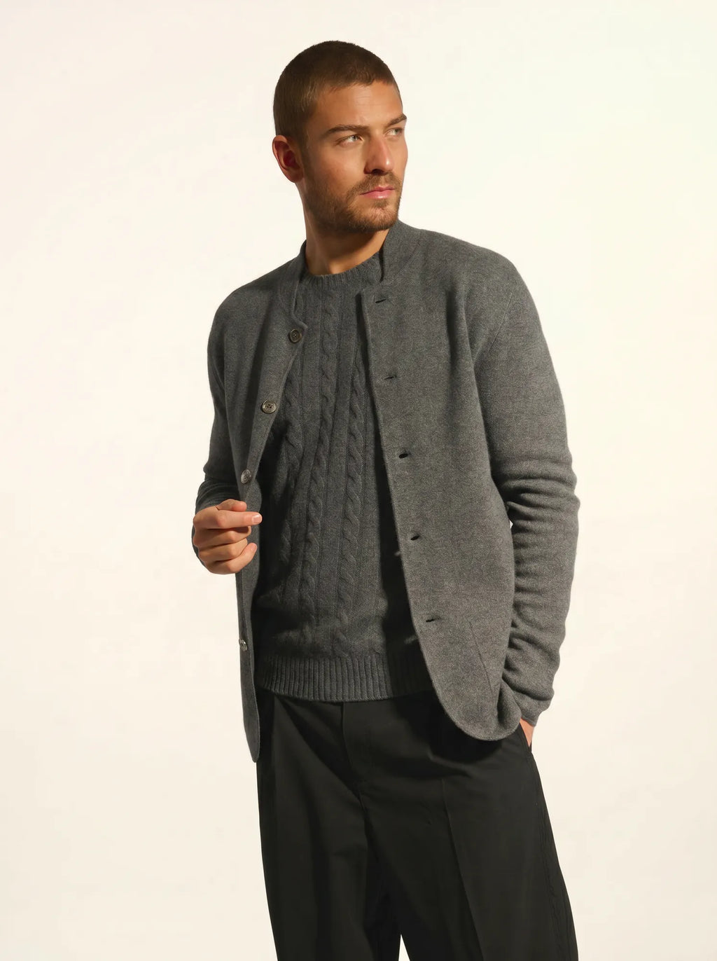 ANNA Jacket Buttoned Mandarin Collar Heather Charcoal