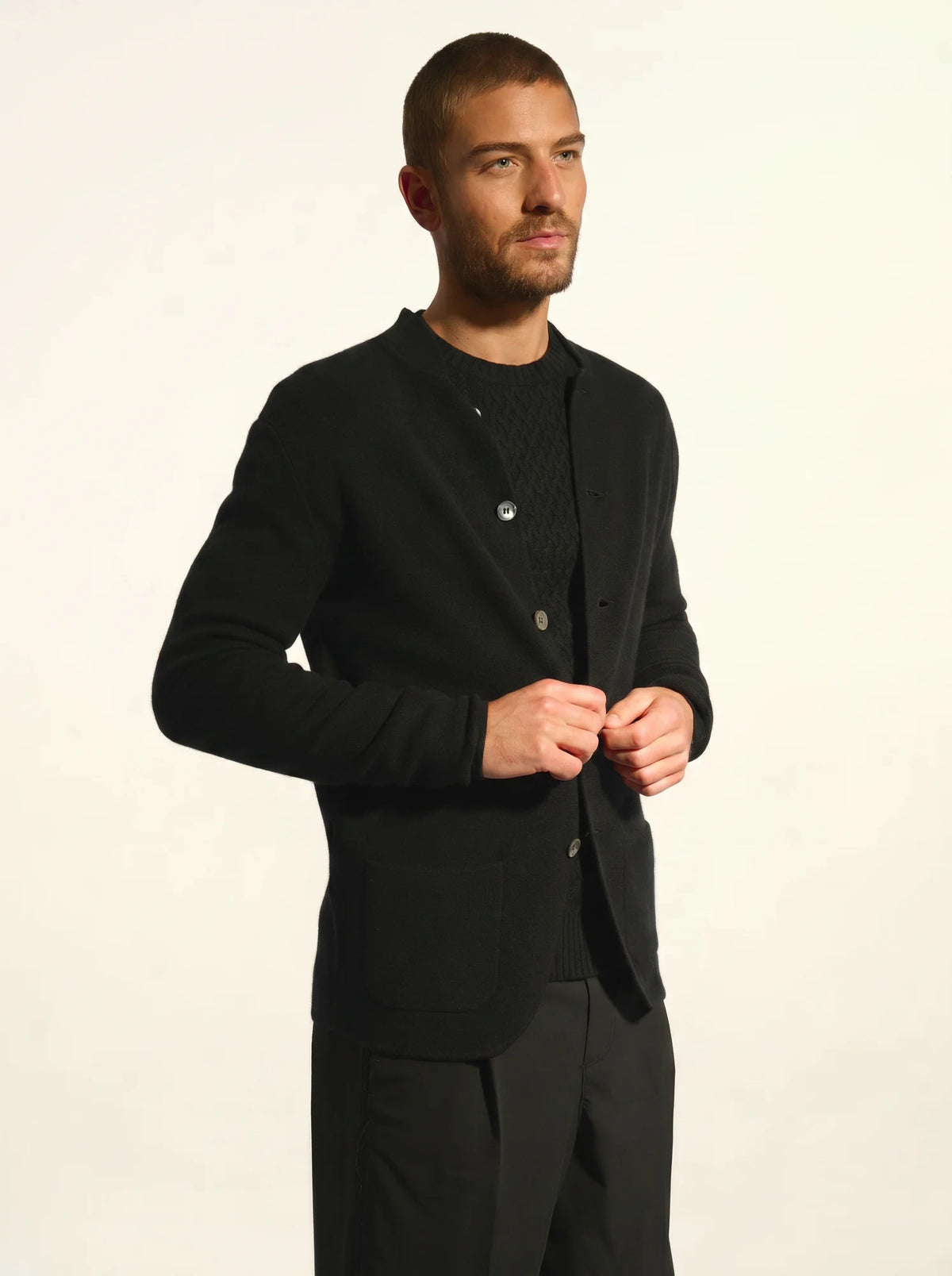 ANNA Veste Boutonnée Col Mao Noir