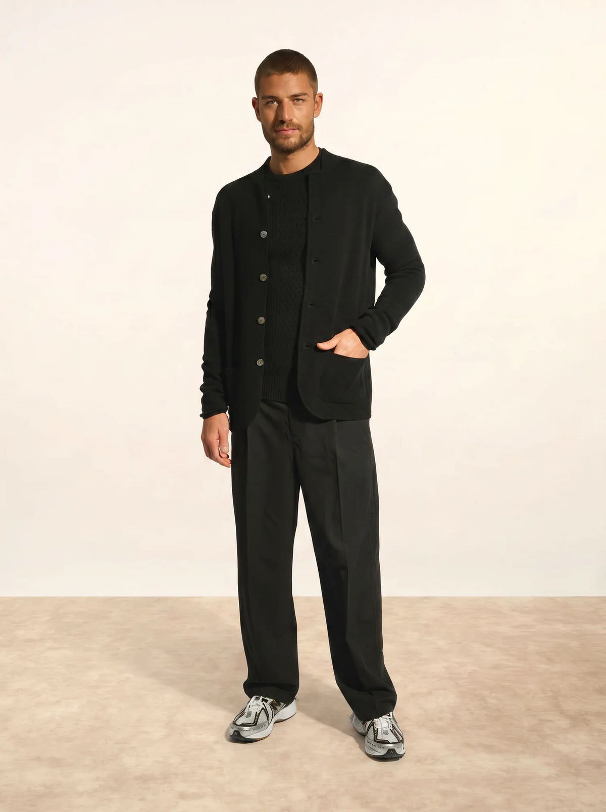 ANNA Veste Boutonnée Col Mao Noir