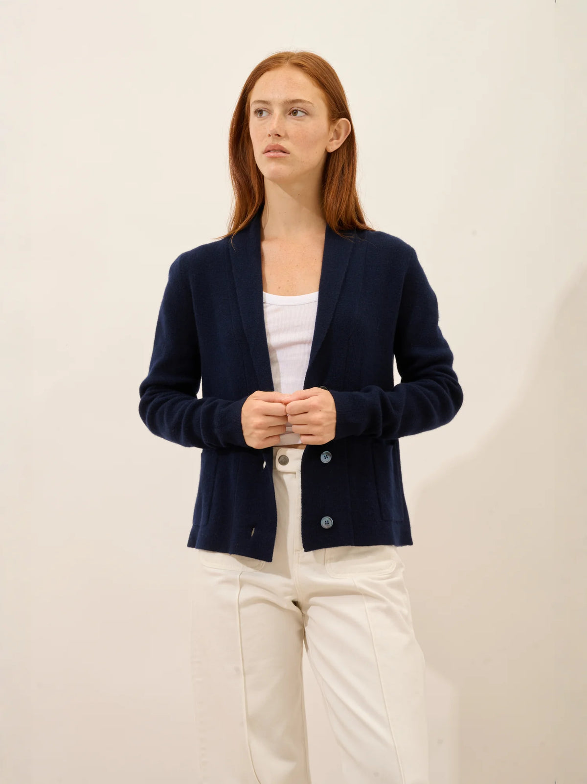 MILA Veste Boutonnée Col Châle Bleu Marine