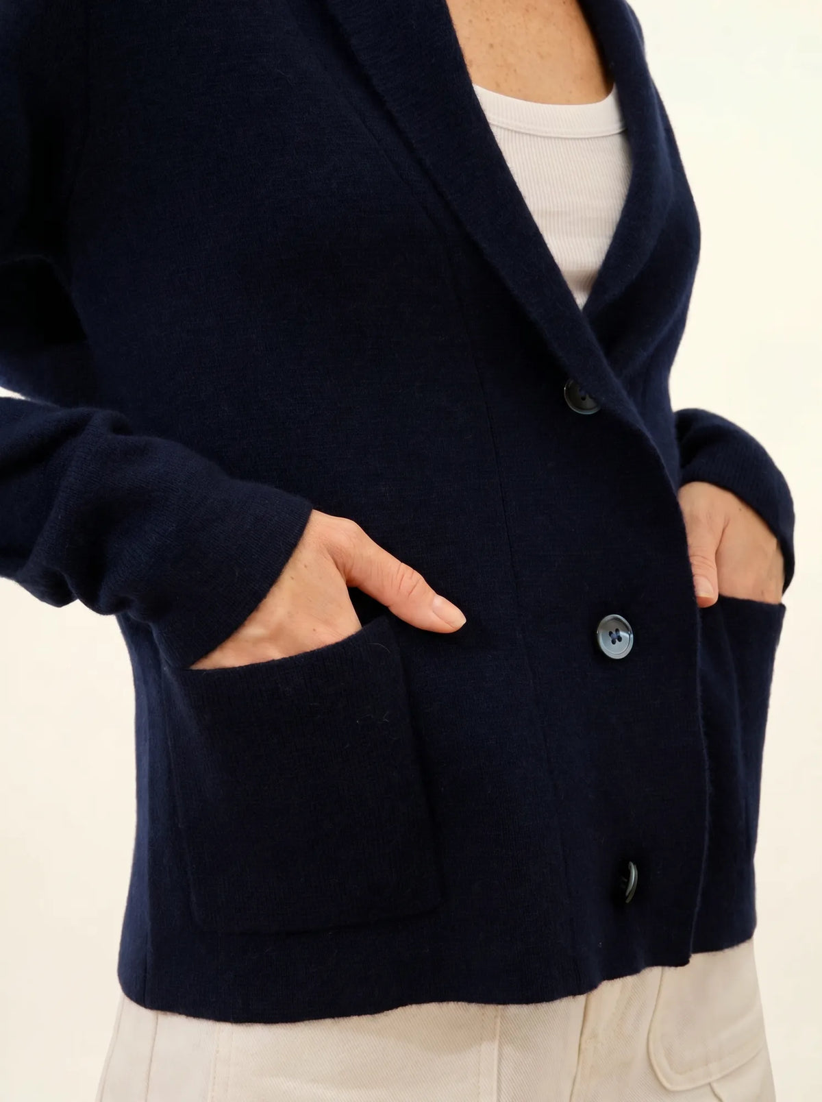MILA Veste Boutonnée Col Châle Bleu Marine