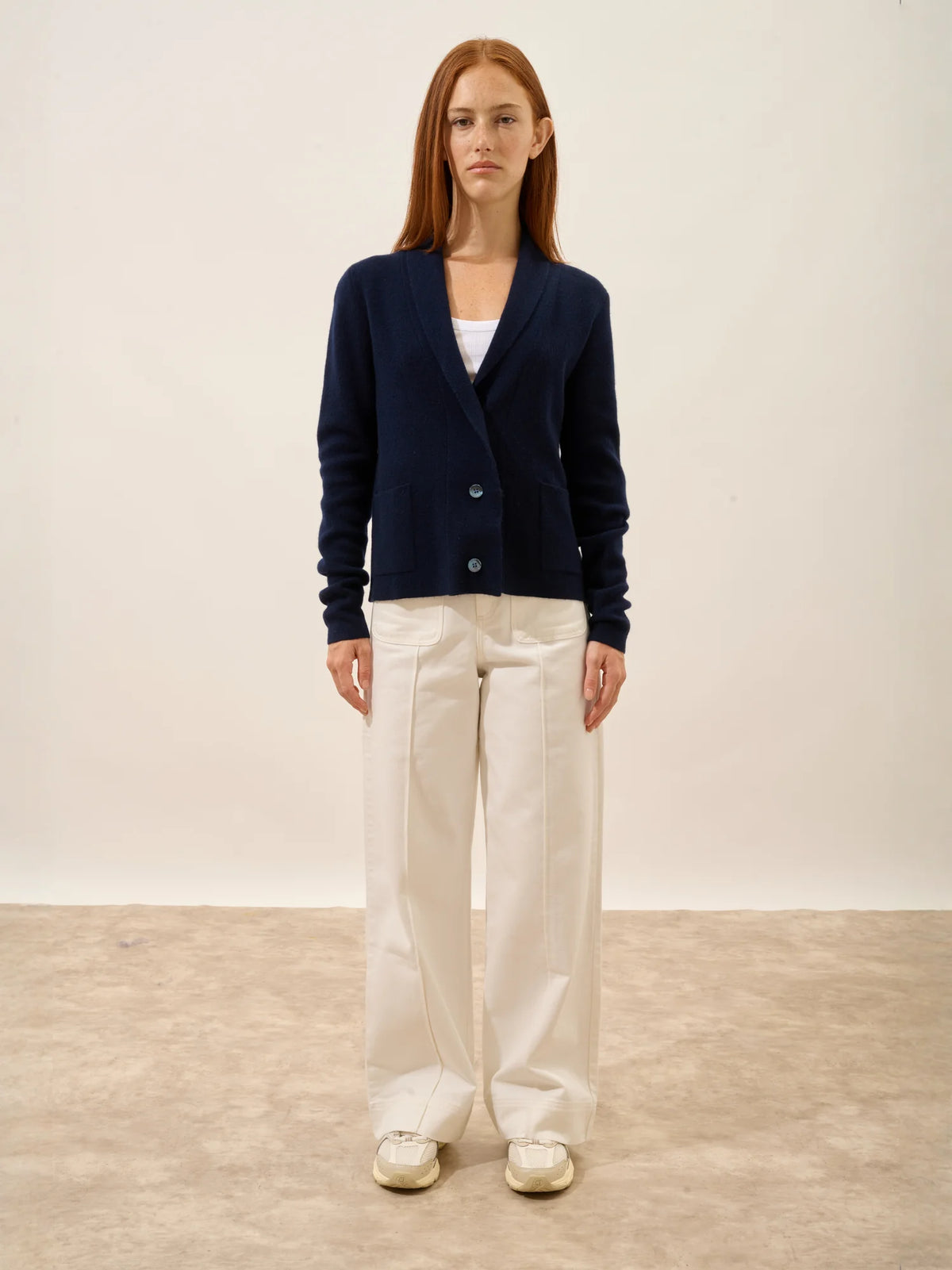 MILA Veste Boutonnée Col Châle Bleu Marine