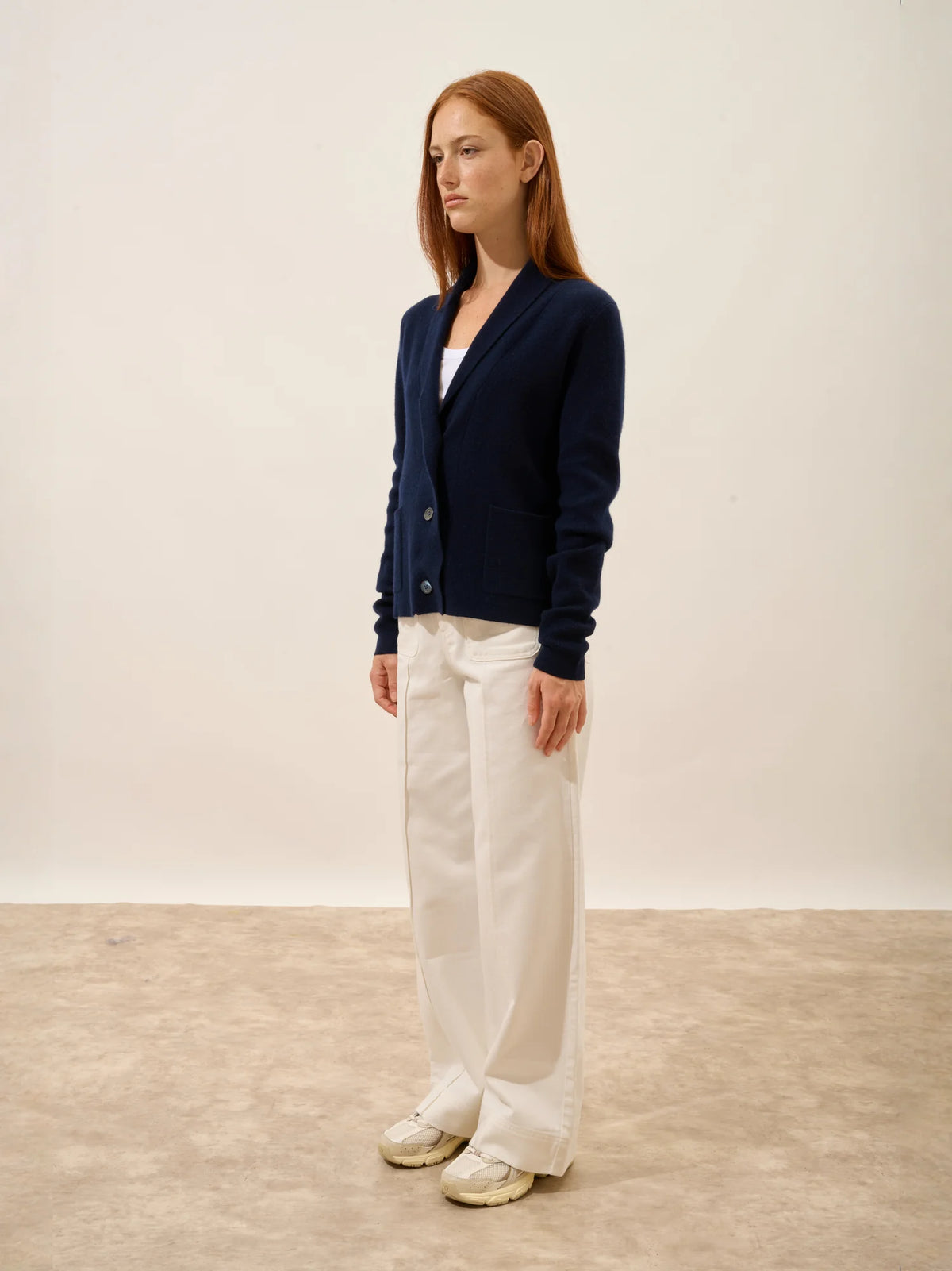MILA Veste Boutonnée Col Châle Bleu Marine