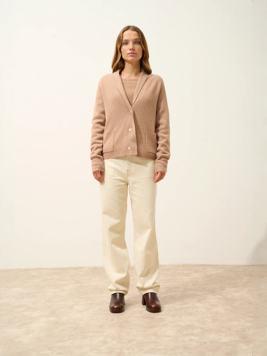 MILA Jacke geknöpft Schalkragen Camel meliert