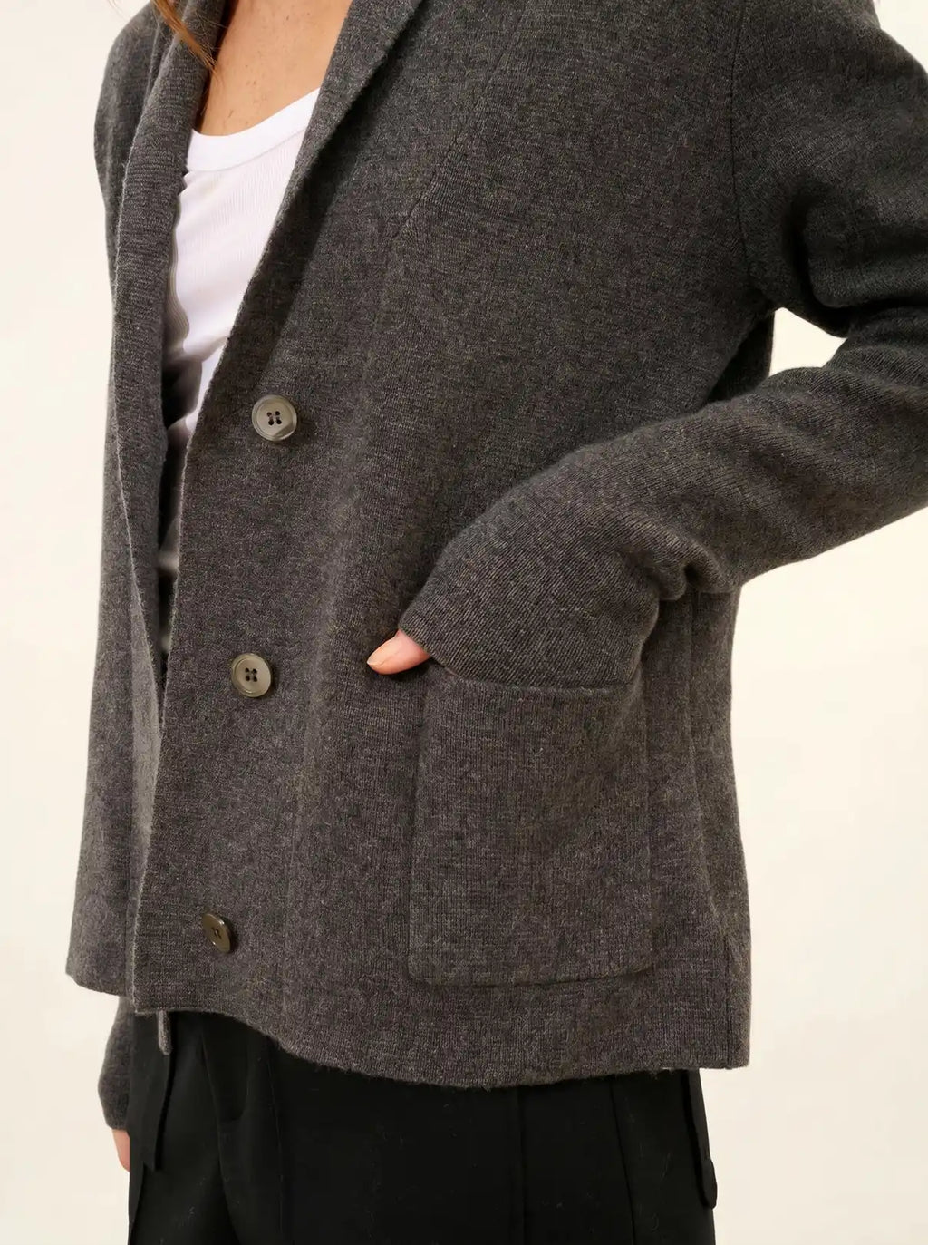 MILA Jacket Buttoned Shawl Collar Heather Charcoal
