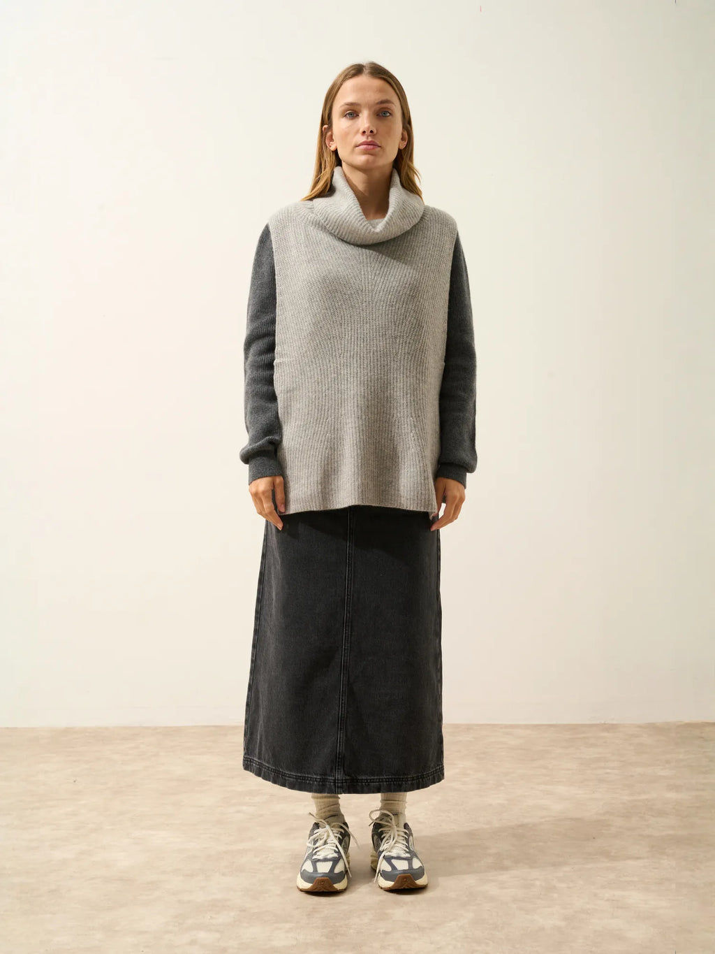 LOU Cape Col Roulé sans Manches 4 Fils Nuage Chiné