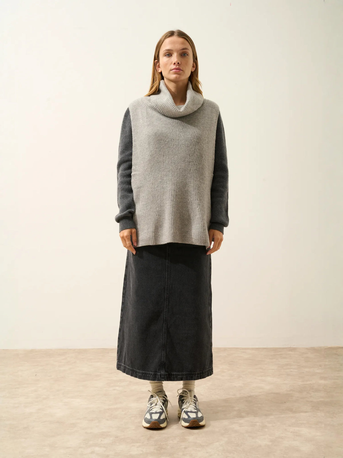 LOU Cape Col Roulé sans Manches 4 Fils Nuage Chiné