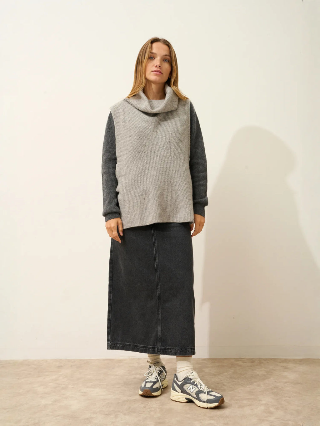 LOU Cape Col Roulé sans Manches 4 Fils Nuage Chiné