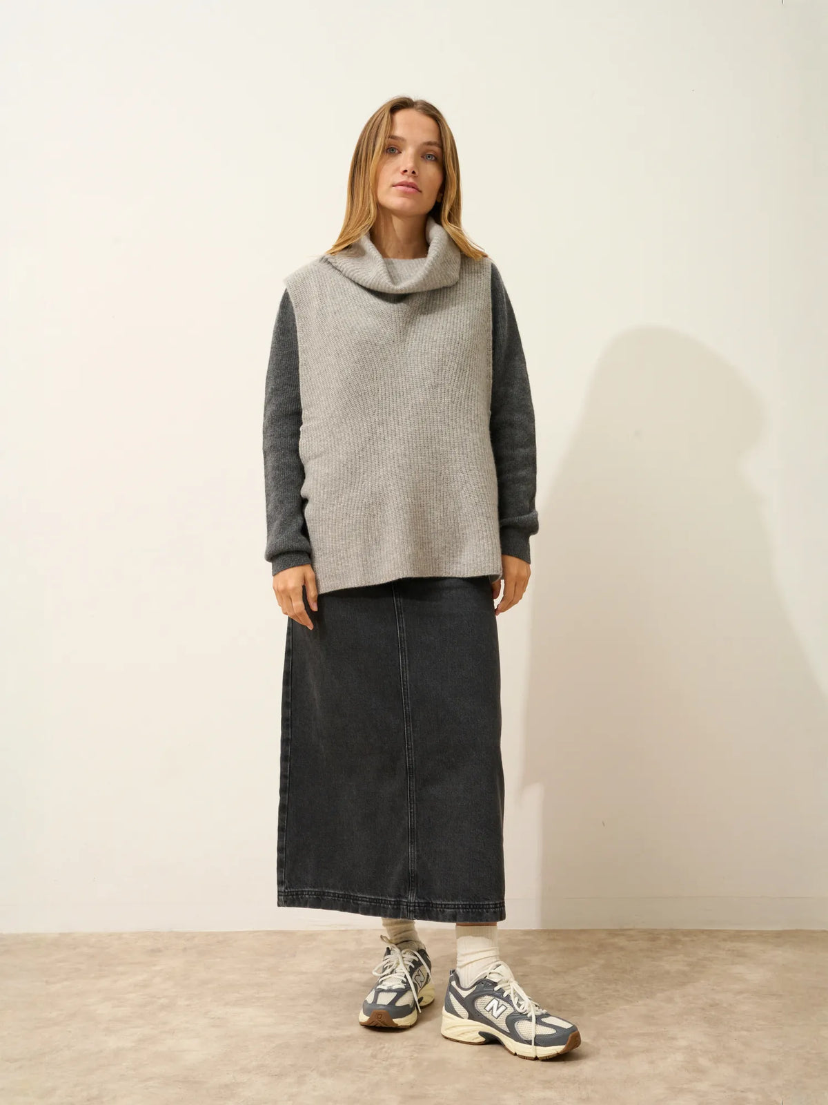 LOU Cape Col Roulé sans Manches 4 Fils Nuage Chiné
