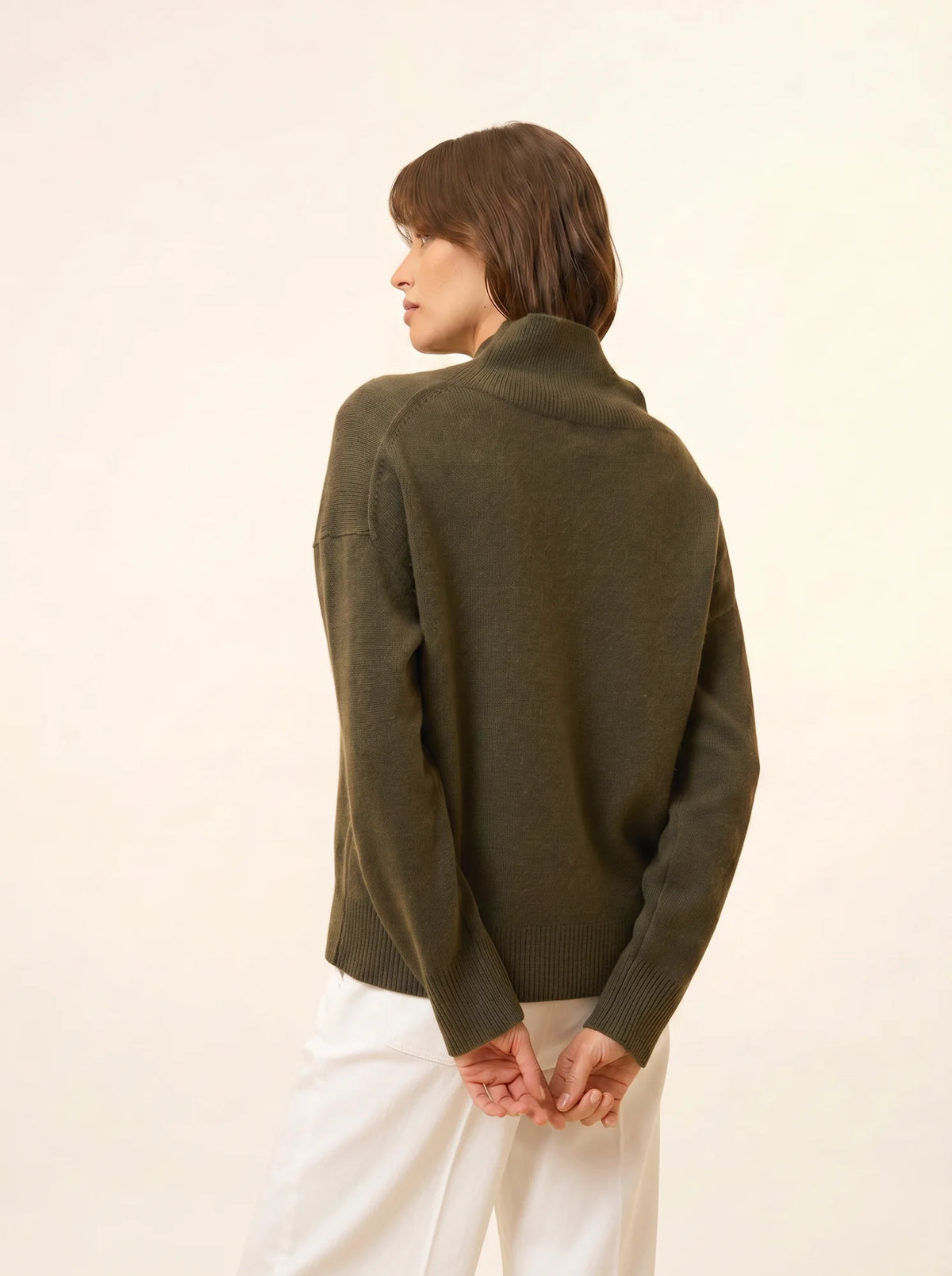 ROMY Pull Col Montant 4 Fils Kaki