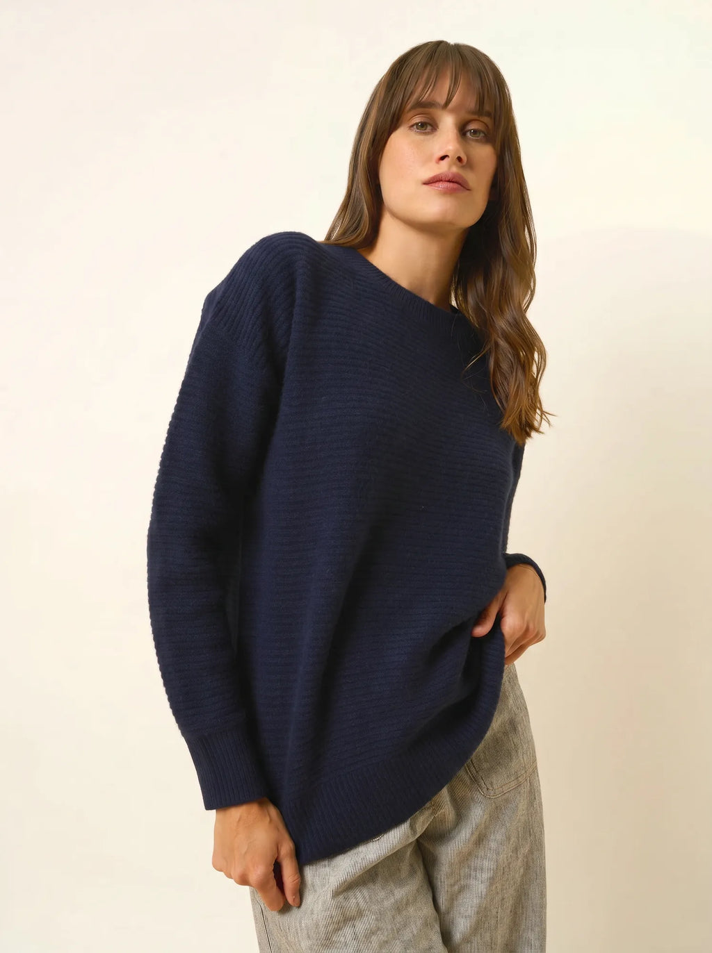 LOUNA Pull Col Rond 4 Fils Bleu Marine