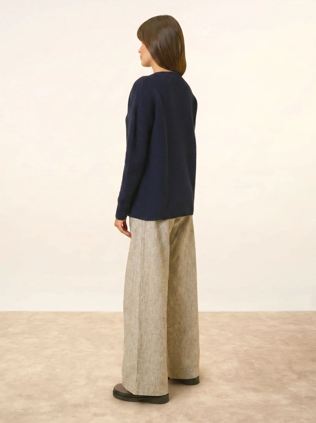 LOUNA Pull Col Rond 4 Fils Bleu Marine