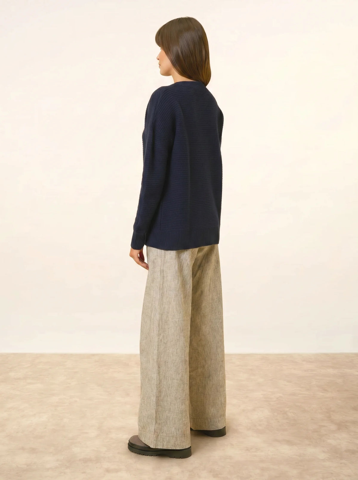 LOUNA Pull Col Rond 4 Fils Bleu Marine