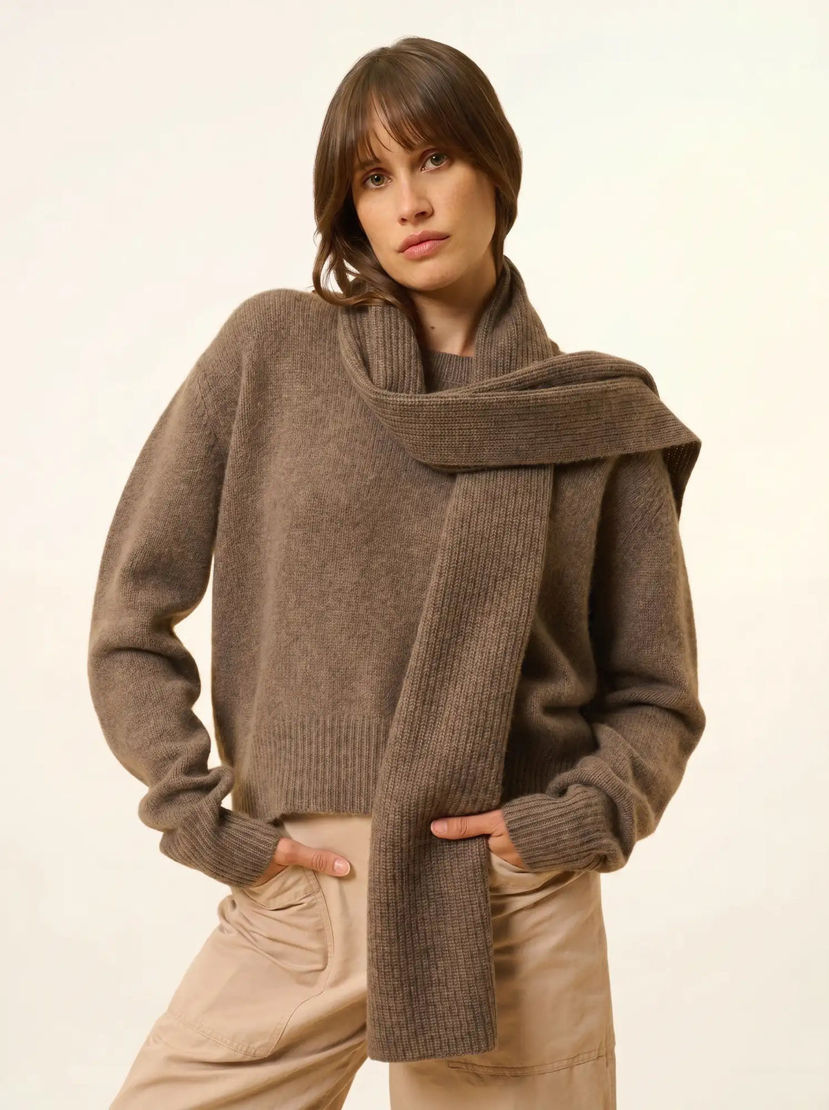 MARGAUX Pull Col Rond 6 Fils Taupe Chiné