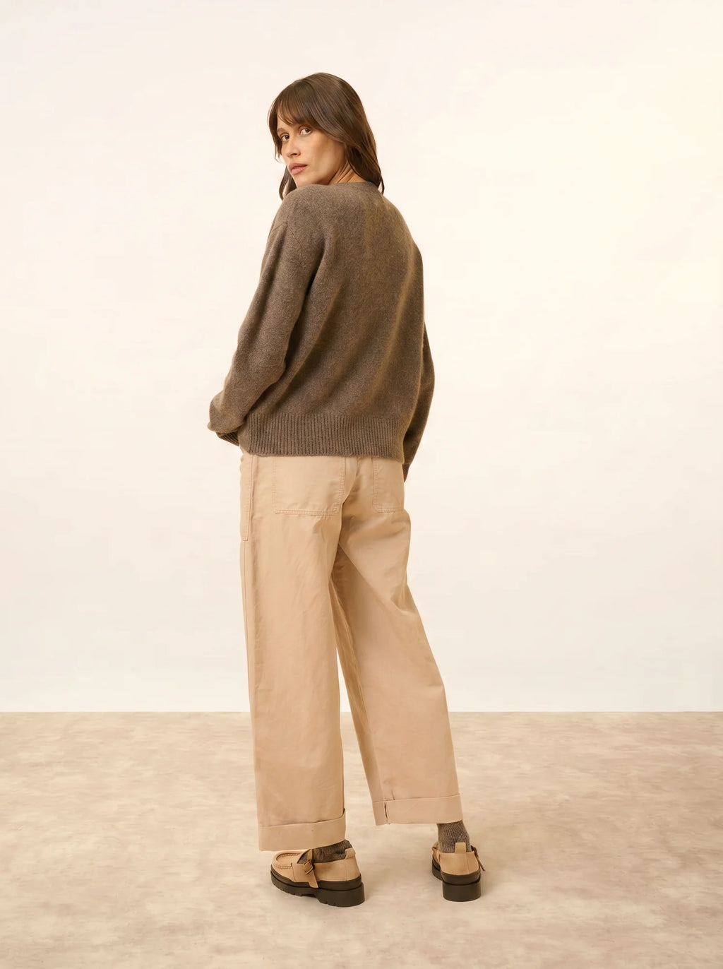 MARGAUX Pull Col Rond 6 Fils Taupe Chiné