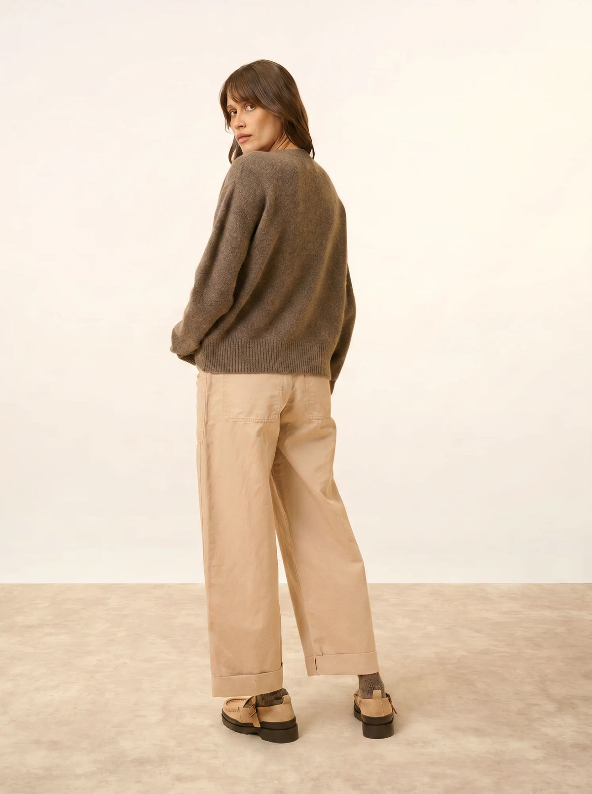 MARGAUX Pull Col Rond 6 Fils Taupe Chiné