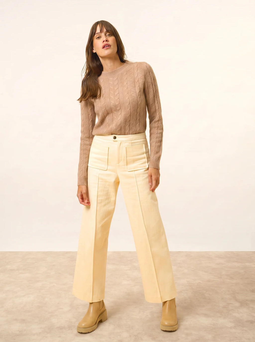 OLIVIA Pullover Rundhalsausschnitt 8-fädig Camel meliert