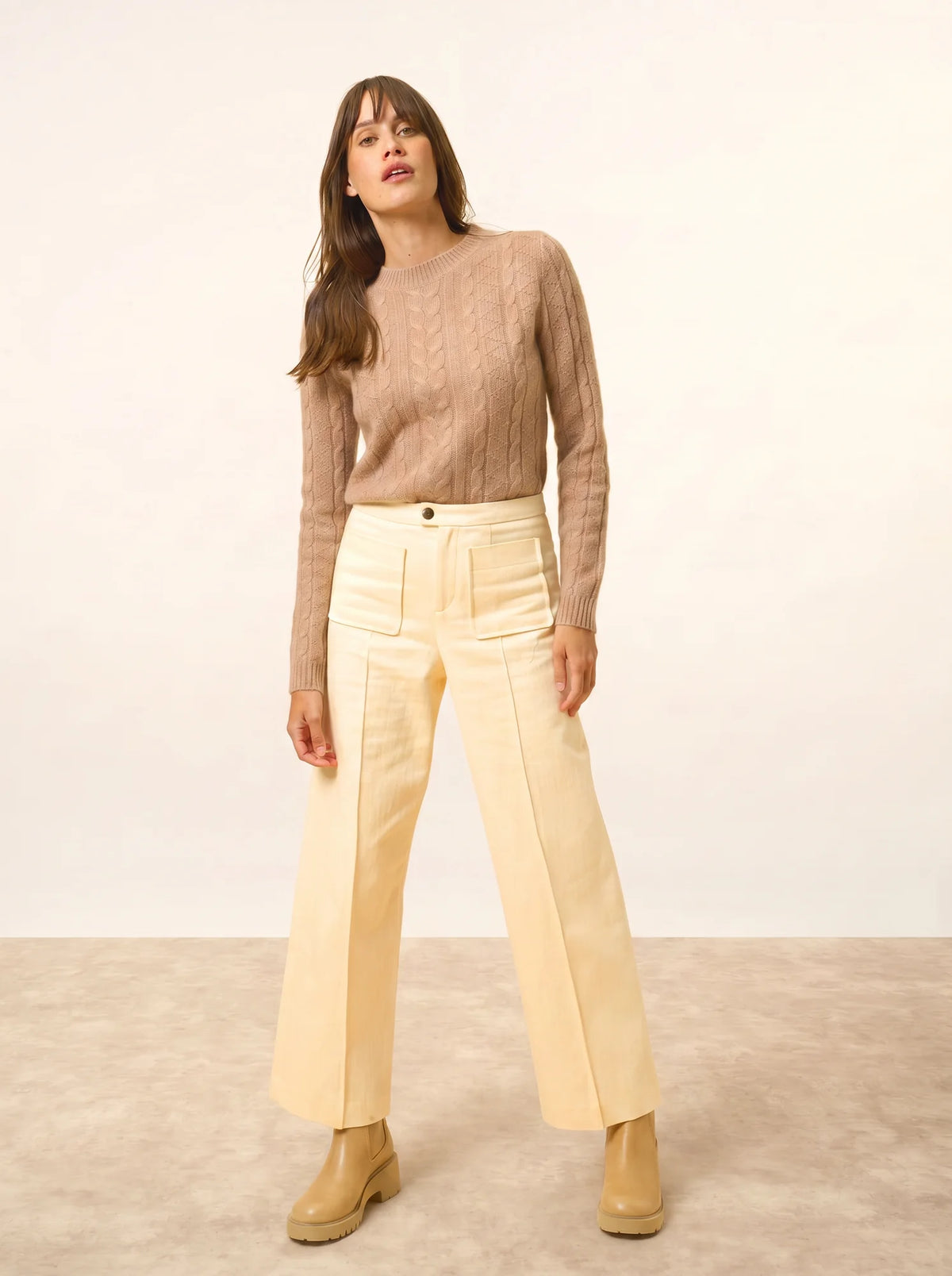 OLIVIA Pullover Rundhalsausschnitt 8-fädig Camel meliert