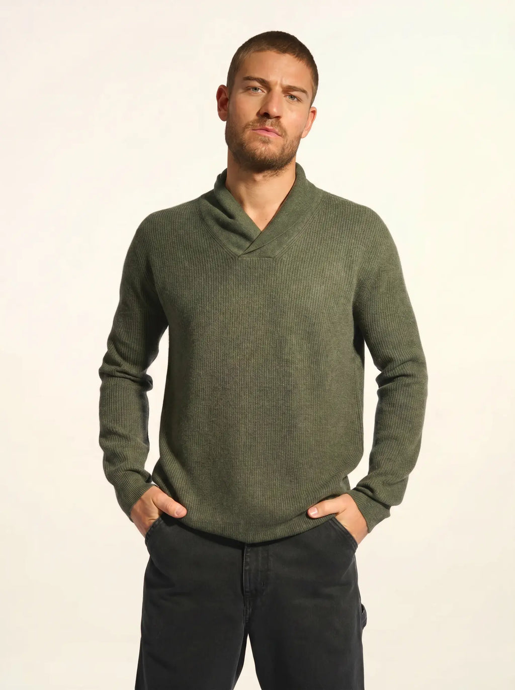 NINA Sweater Shawl Collar Heather Khaki
