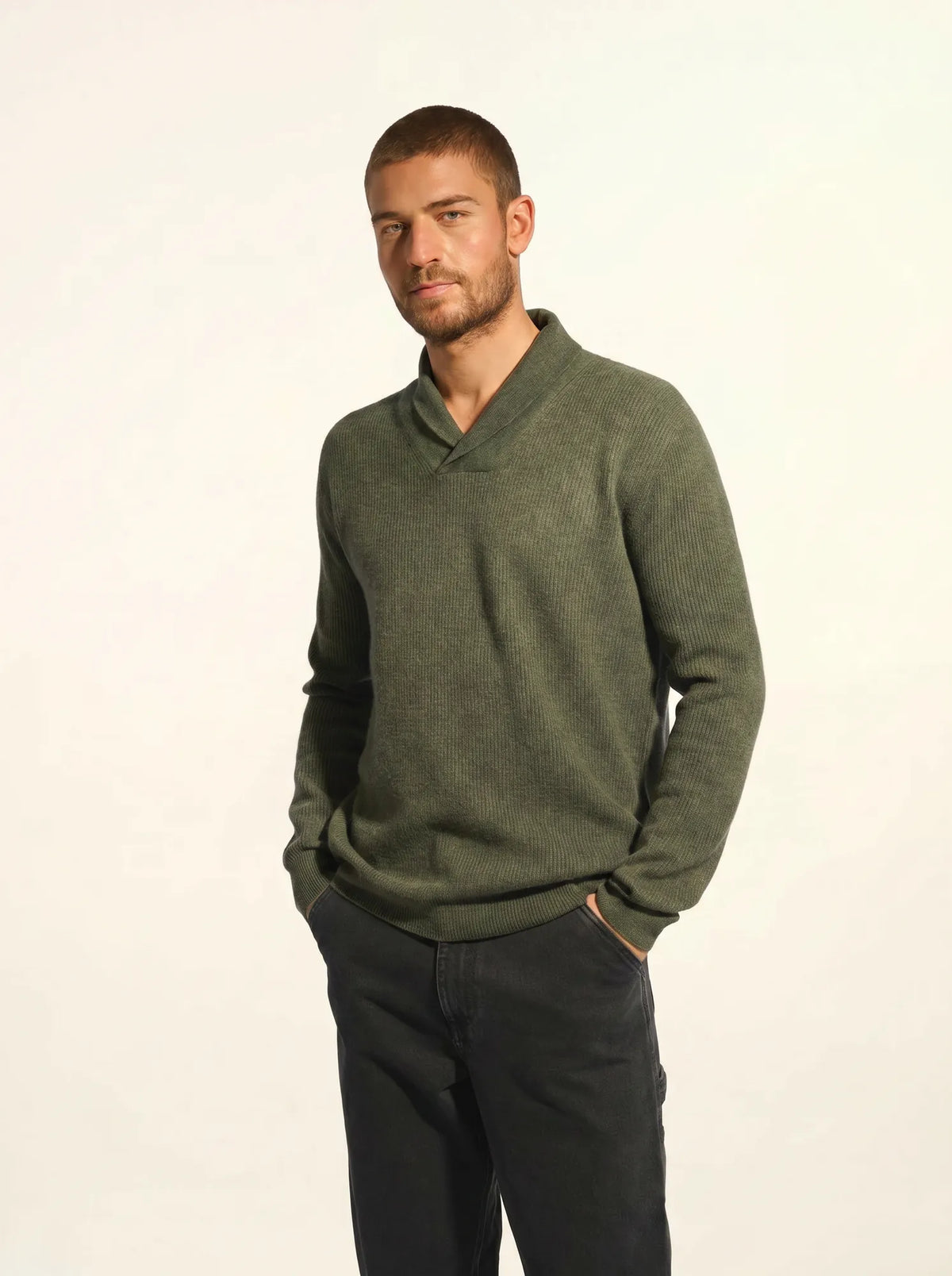 NINA Sweater Shawl Collar Heather Khaki