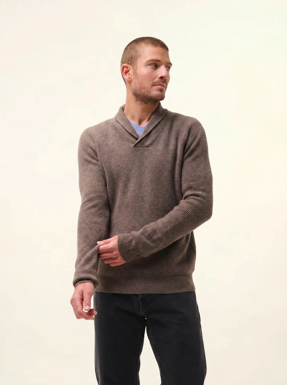 NINA Sweater Shawl Collar Heather Taupe