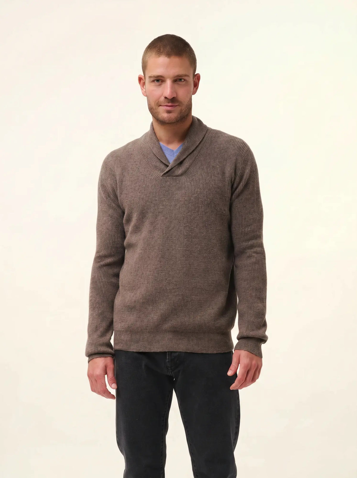 NINA Sweater Shawl Collar Heather Taupe