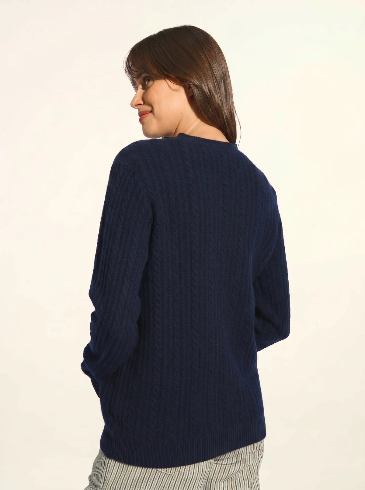 SARAH Pull Col Rond 4 Fils Bleu Marine