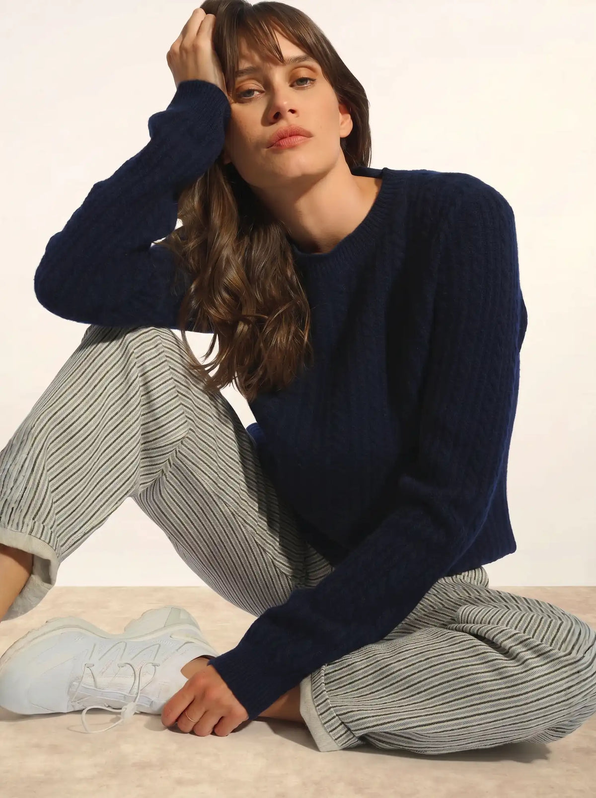 SARAH Pull Col Rond 4 Fils Bleu Marine