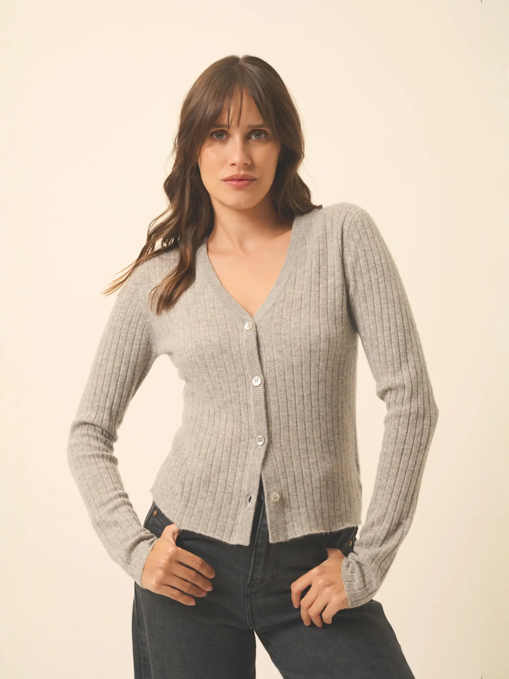 CAMILLE Cardigan Col V Nuage Chiné