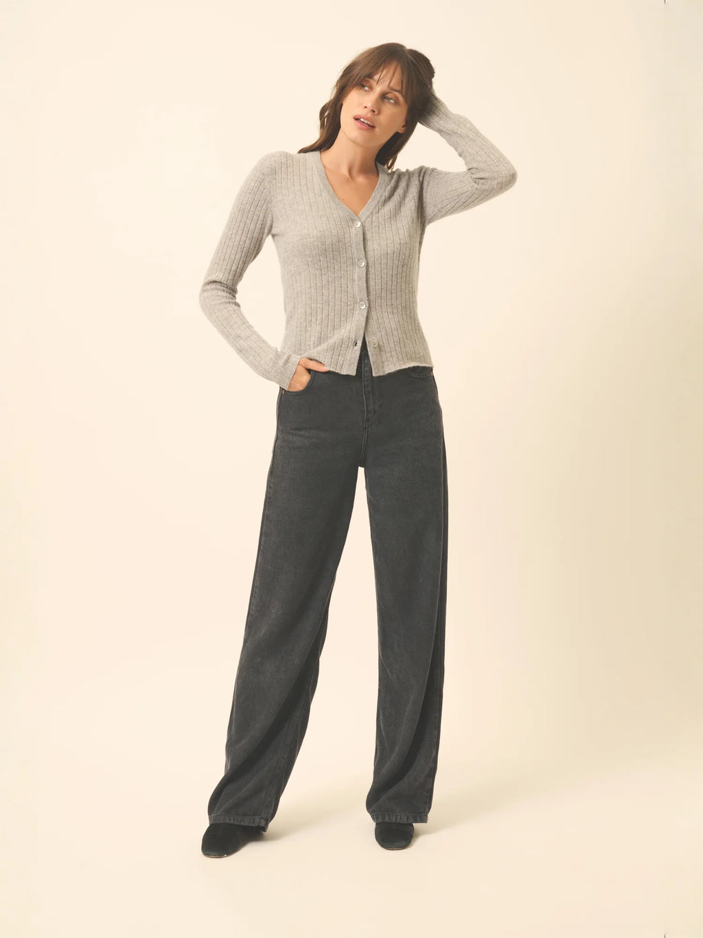 CAMILLE Cardigan Col V Nuage Chiné
