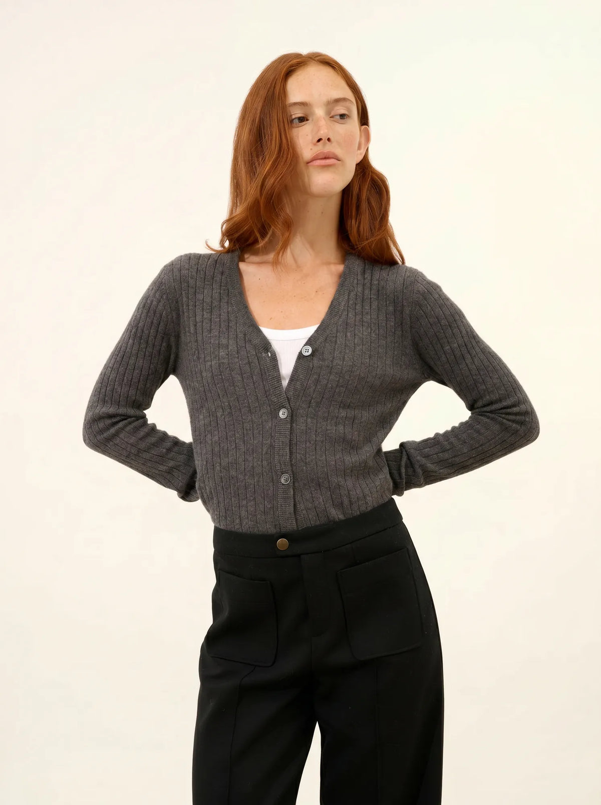 CAMILLE Cardigan Col V Anthracite Chiné