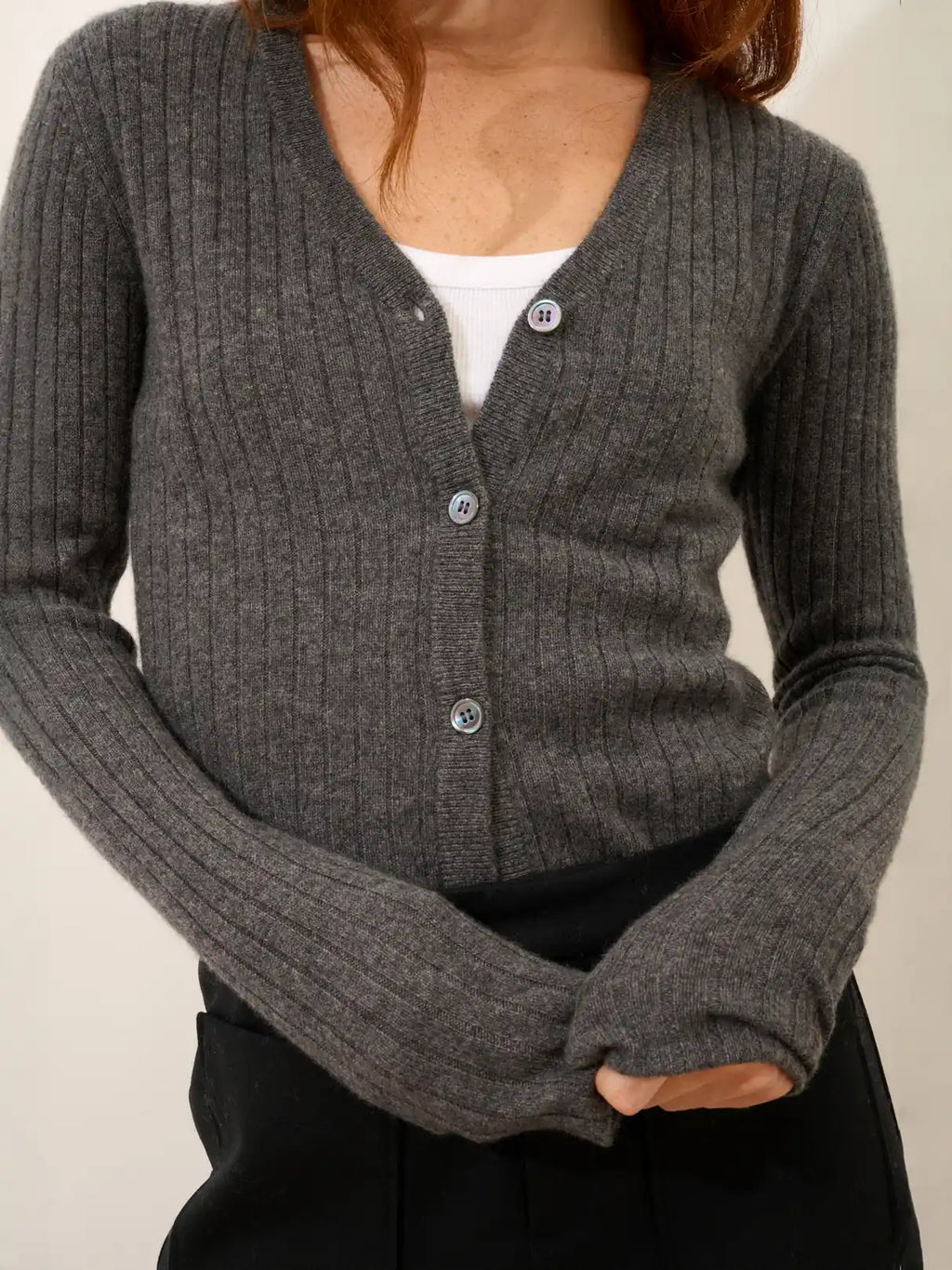 CAMILLE Cardigan V-Neck Heather Charcoal