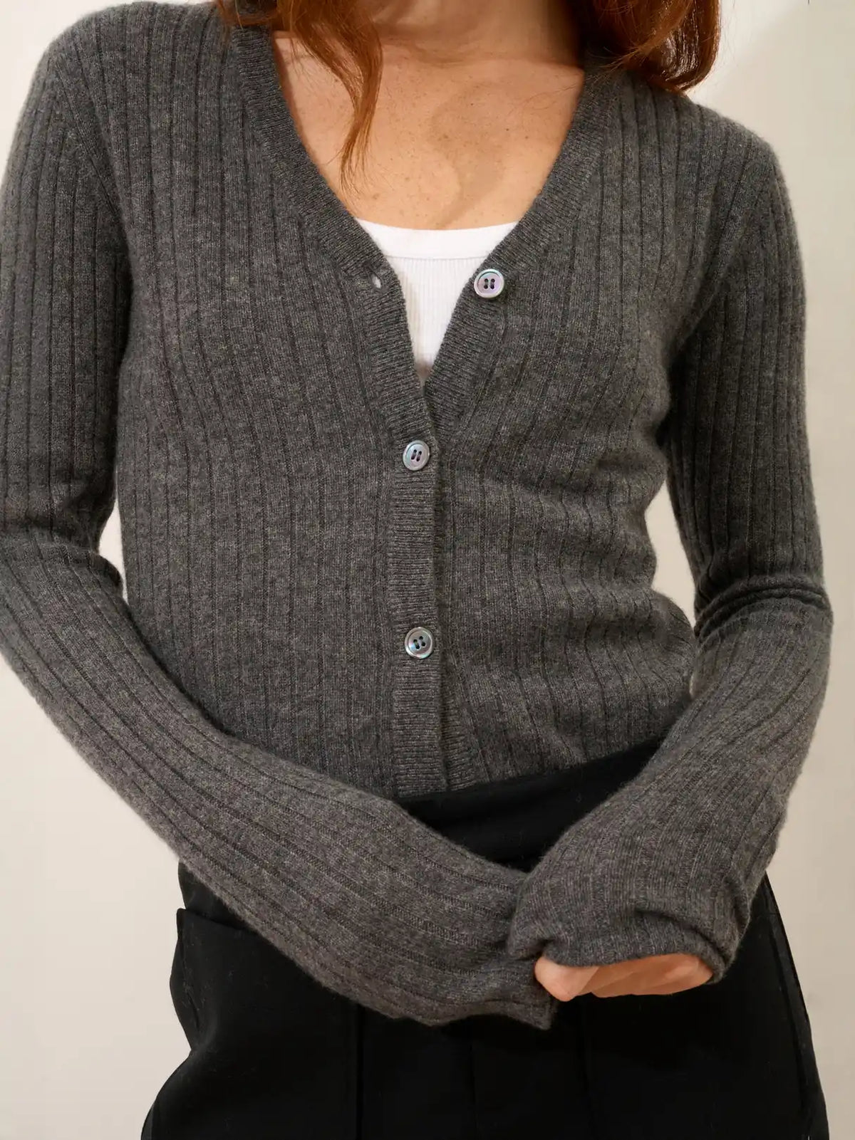 CAMILLE Cardigan Col V Anthracite Chiné
