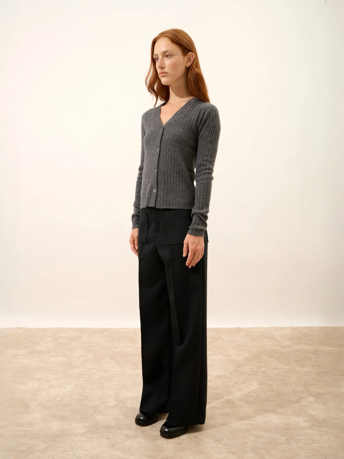 CAMILLE Cardigan V-Neck Heather Charcoal