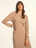 LINA Robe Col Rond Camel Chiné