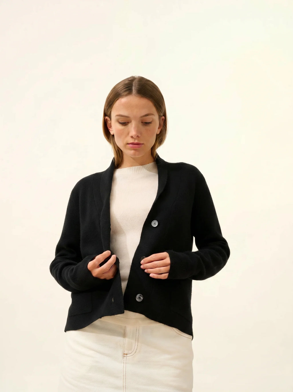 MILA Veste Boutonnée Col Châle Noir