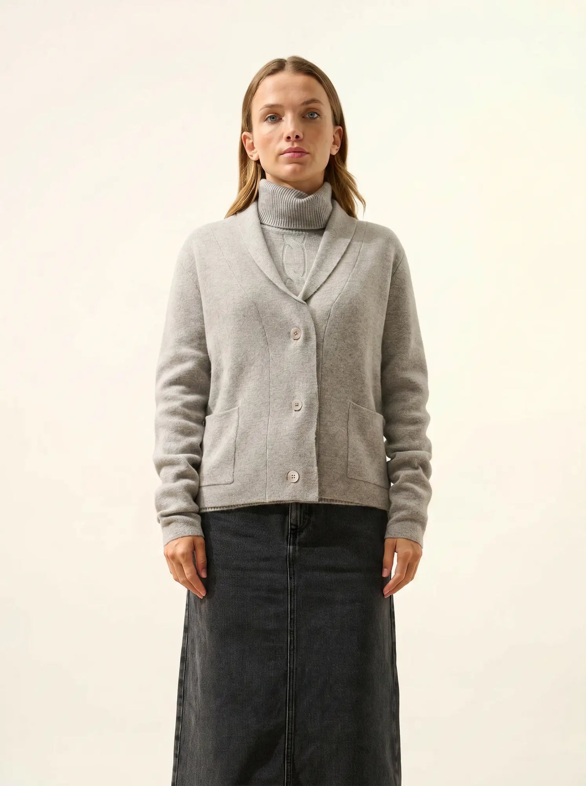 MILA Jacket Buttoned Shawl Collar Heather Cloud