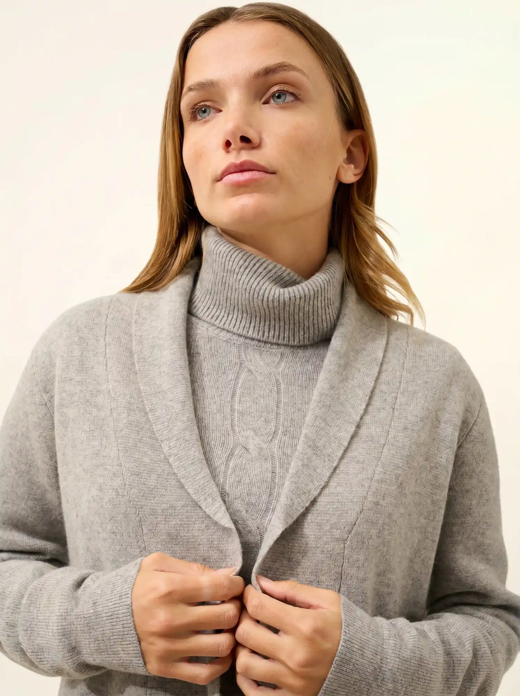MILA Jacket Buttoned Shawl Collar Heather Cloud