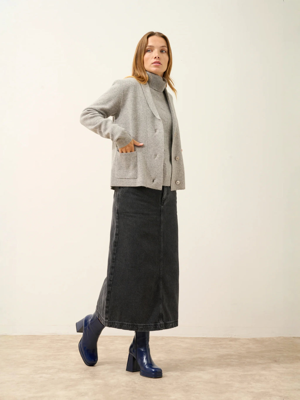 MILA Jacket Buttoned Shawl Collar Heather Cloud