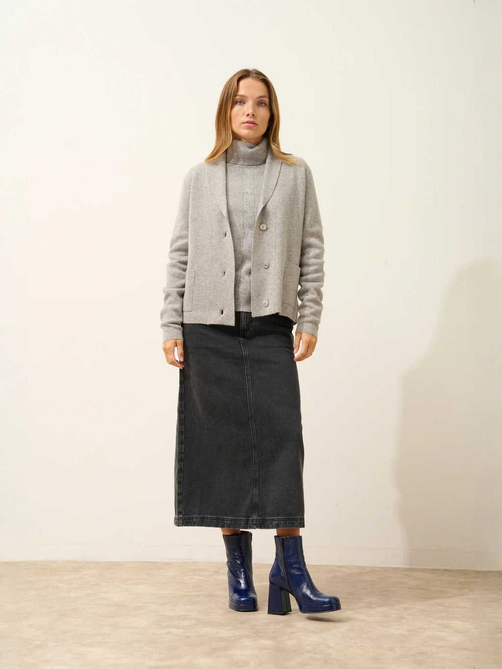 MILA Jacket Buttoned Shawl Collar Heather Cloud