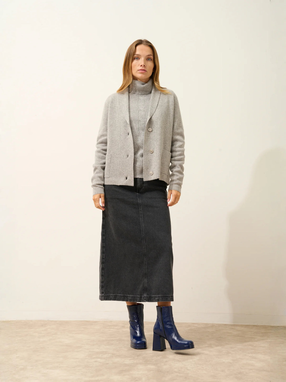 MILA Jacket Buttoned Shawl Collar Heather Cloud