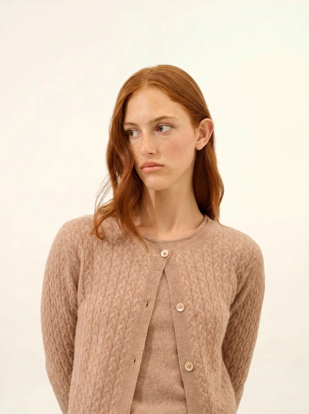 LAURA Cardigan Crew Neck Heather Camel