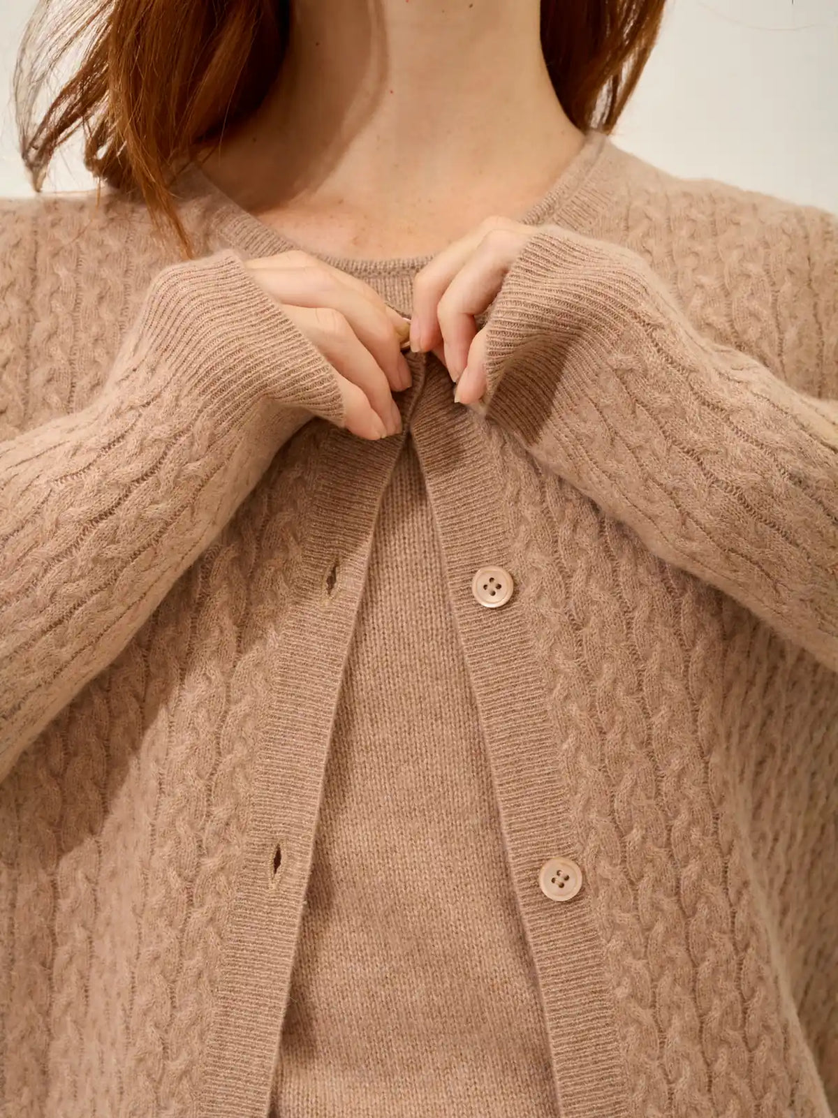 LAURA Cardigan Crew Neck Heather Camel