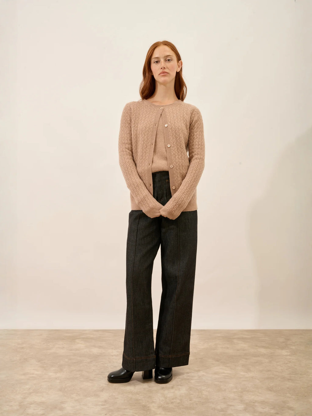 LAURA Cardigan Crew Neck Heather Camel