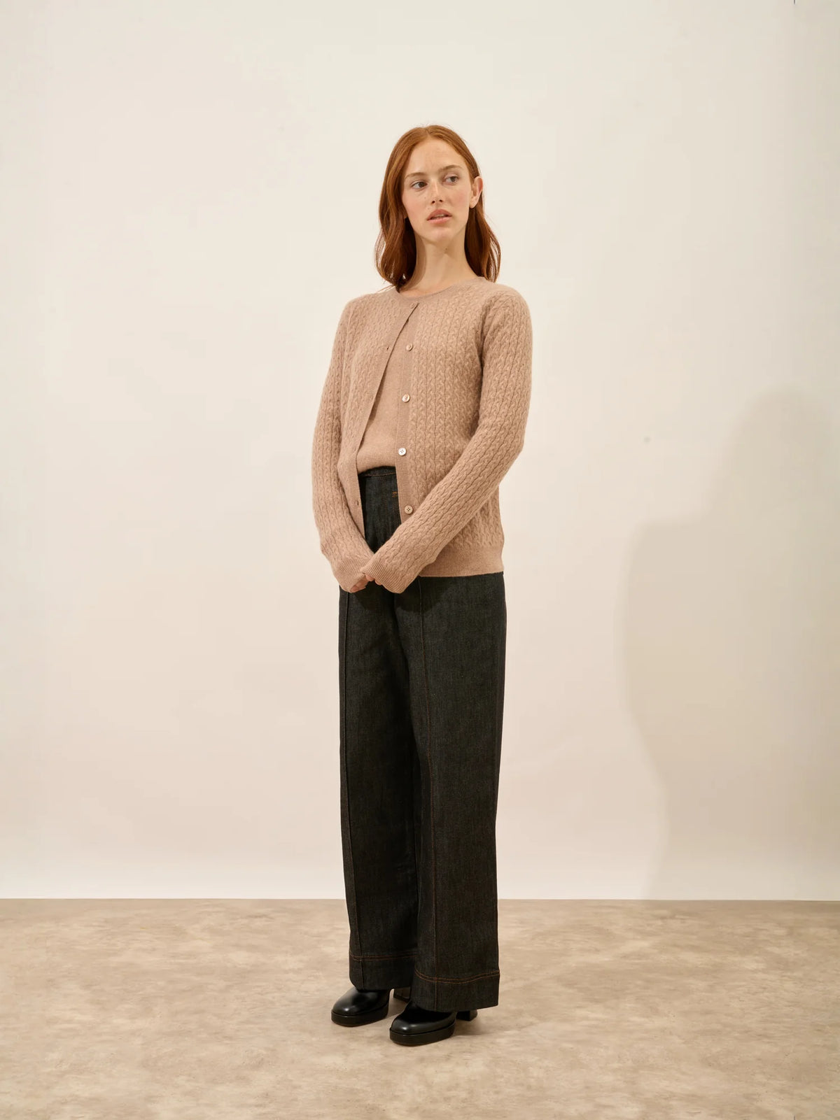 LAURA Cardigan Crew Neck Heather Camel