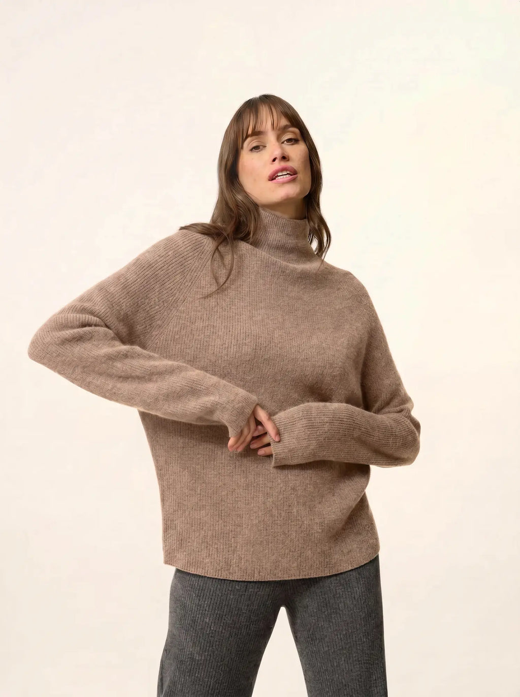 ALYSSA Sweater Mock Neck Heather Camel