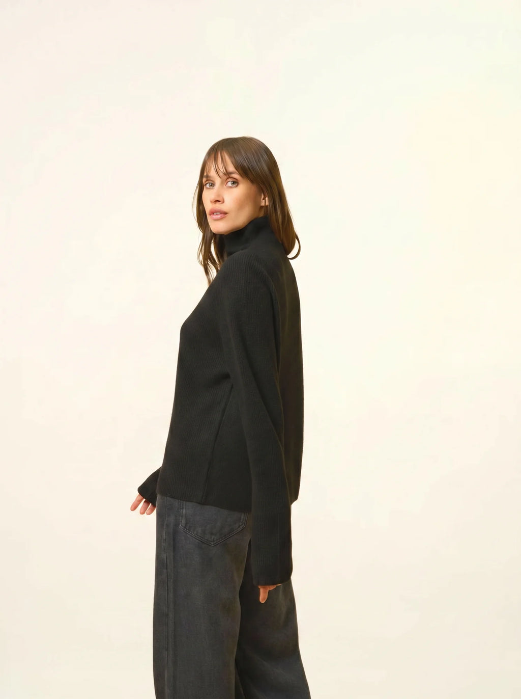 ALYSSA Pull Col Montant Noir