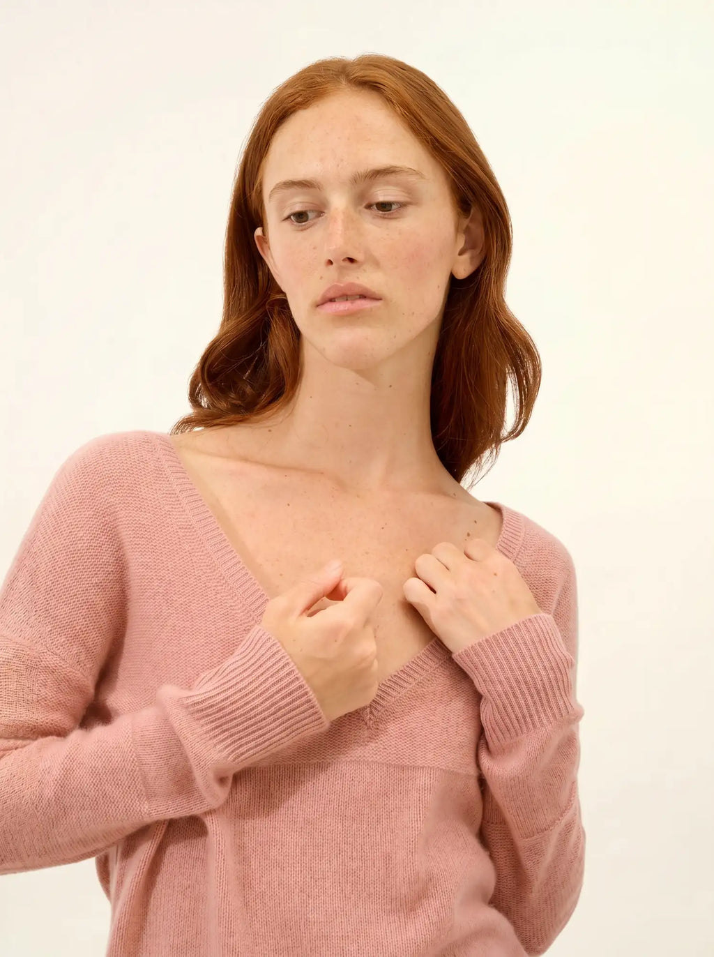 CASSIE Pull Col V 4 Fils Bois de Rose
