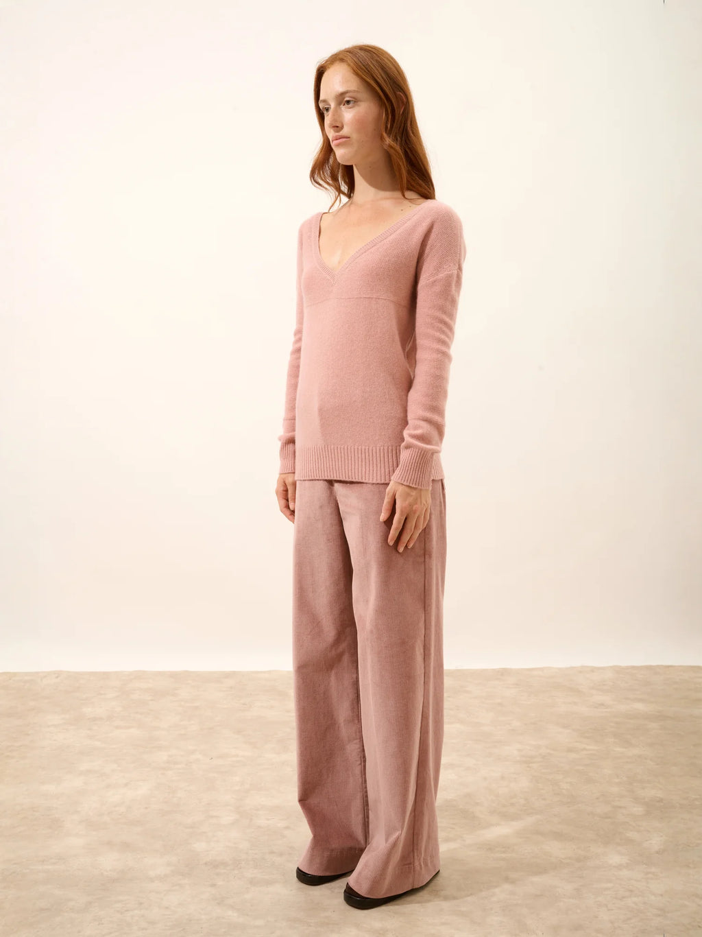 CASSIE Pull Col V 4 Fils Bois de Rose