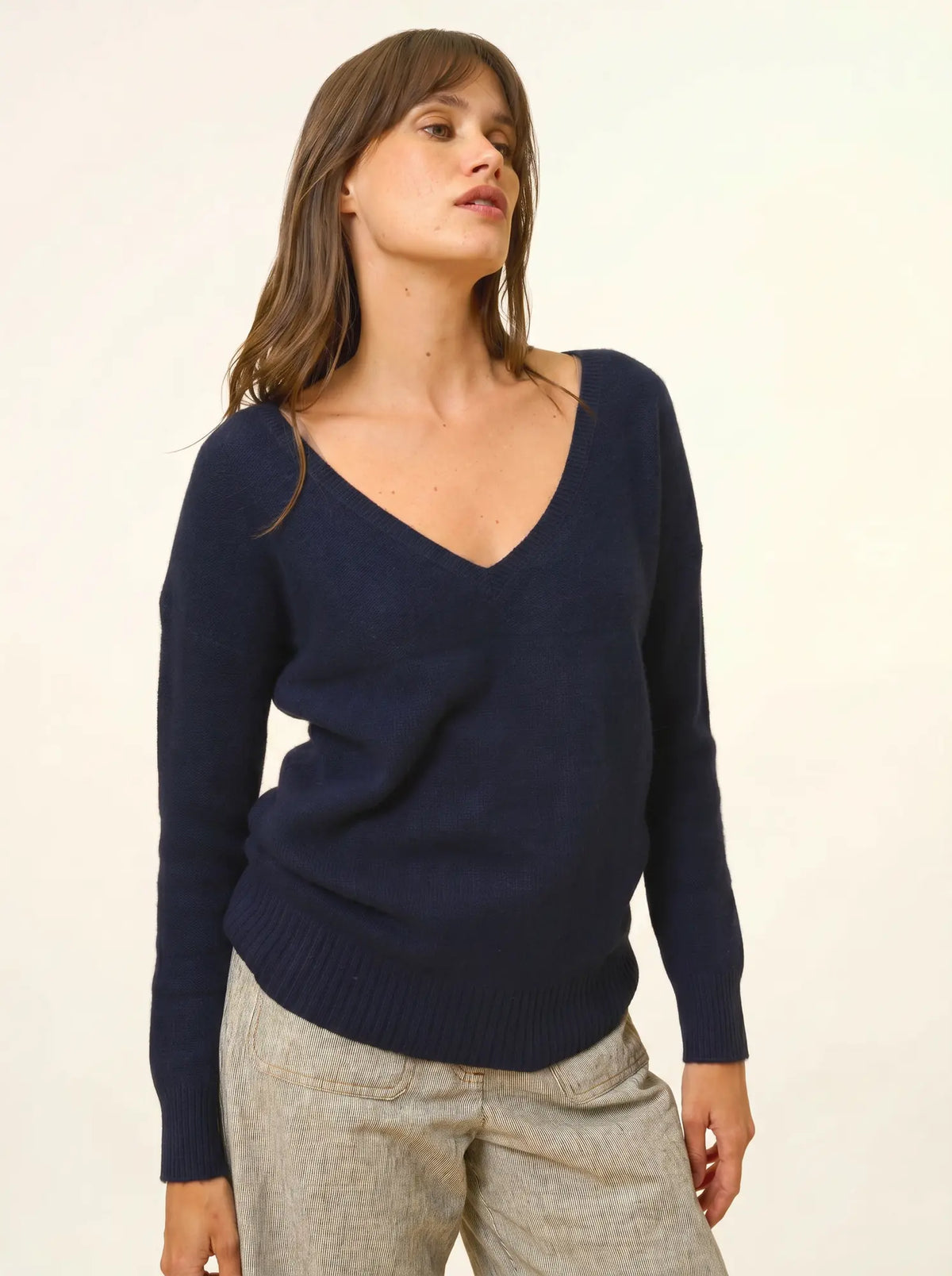 CASSIE Pull Col V 4 Fils Bleu Marine